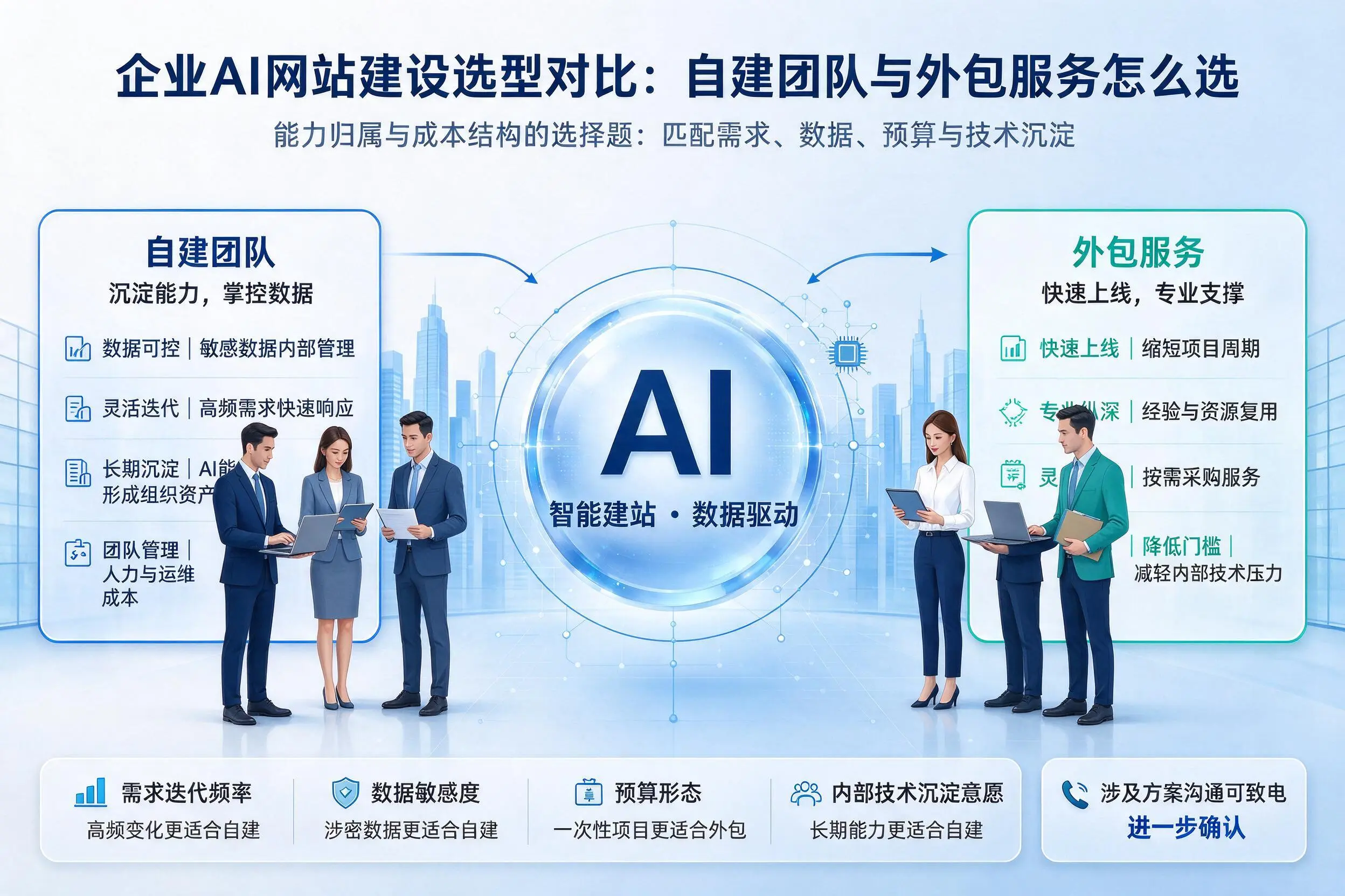 株洲企业AI网站建设选型对比：自建团队与外包服务怎么选